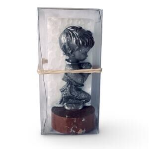 Praying Kneeling Boy Pewter Wood Statue
